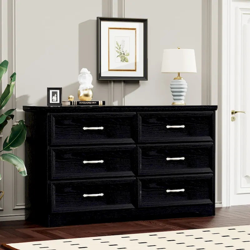 Commode moderne à 3 tiroirs pour chambre avec meuble à 6 tiroirs, organiseur de vêtements - poignées en métal pour salon, chambre