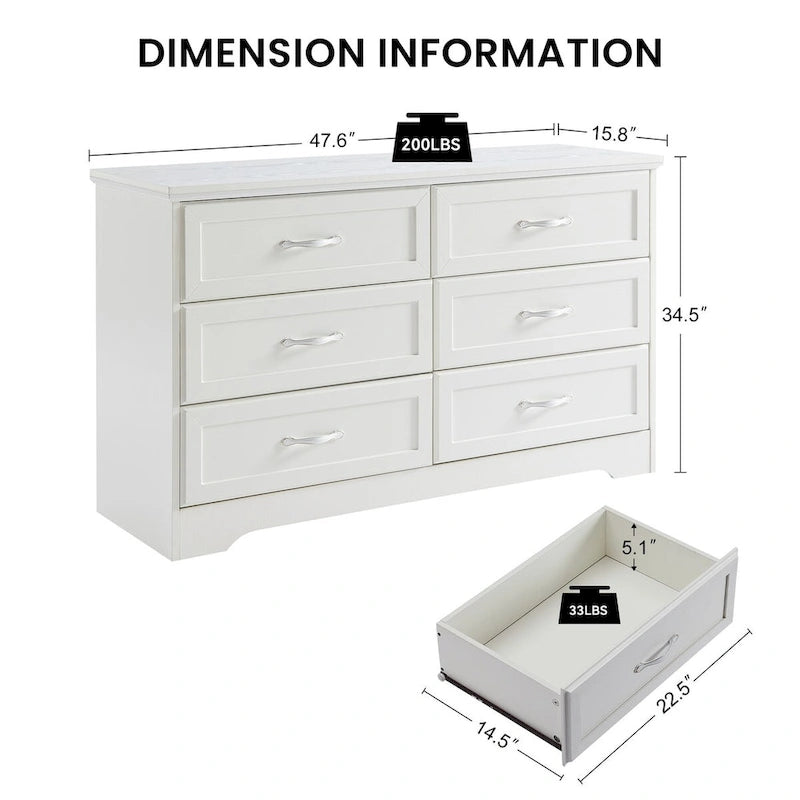 Commode moderne à 3 tiroirs pour chambre avec meuble à 6 tiroirs, organiseur de vêtements - poignées en métal pour salon, chambre