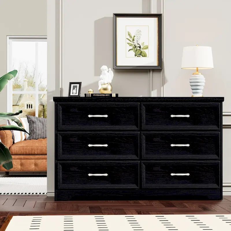 Commode moderne à 3 tiroirs pour chambre avec meuble à 6 tiroirs, organiseur de vêtements - poignées en métal pour salon, chambre