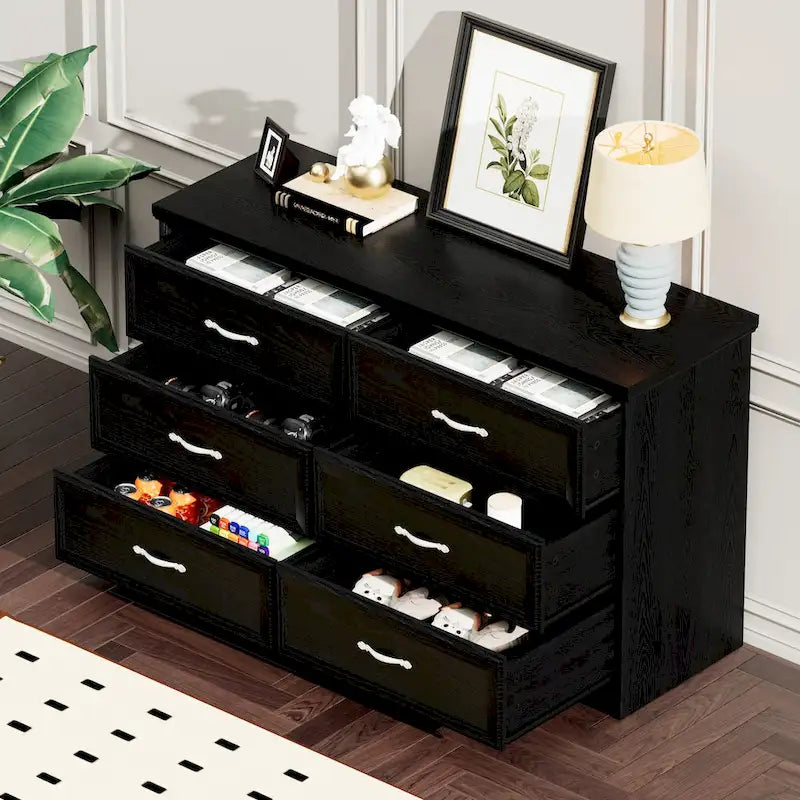 Commode moderne à 3 tiroirs pour chambre avec meuble à 6 tiroirs, organiseur de vêtements - poignées en métal pour salon, chambre