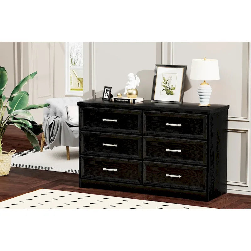 Commode moderne à 3 tiroirs pour chambre avec meuble à 6 tiroirs, organiseur de vêtements - poignées en métal pour salon, chambre
