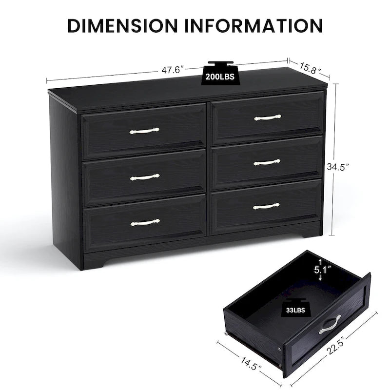 Commode moderne à 3 tiroirs pour chambre avec meuble à 6 tiroirs, organiseur de vêtements - poignées en métal pour salon, chambre