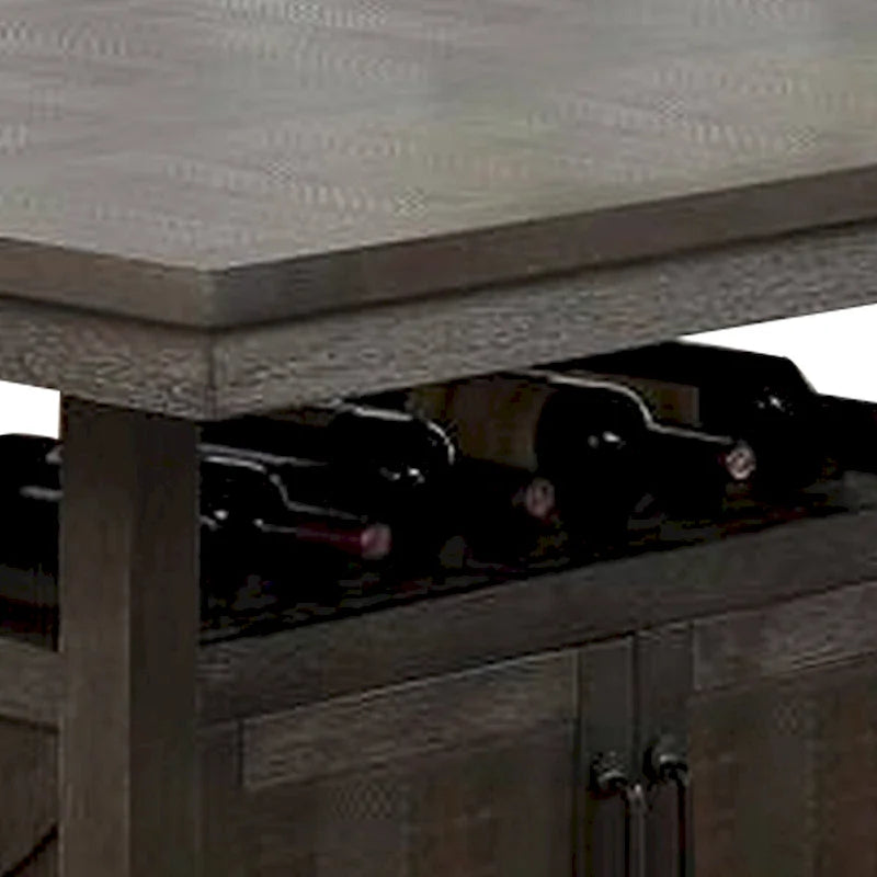 Mesa de madera a altura de barra con armario y ala abatible, gris