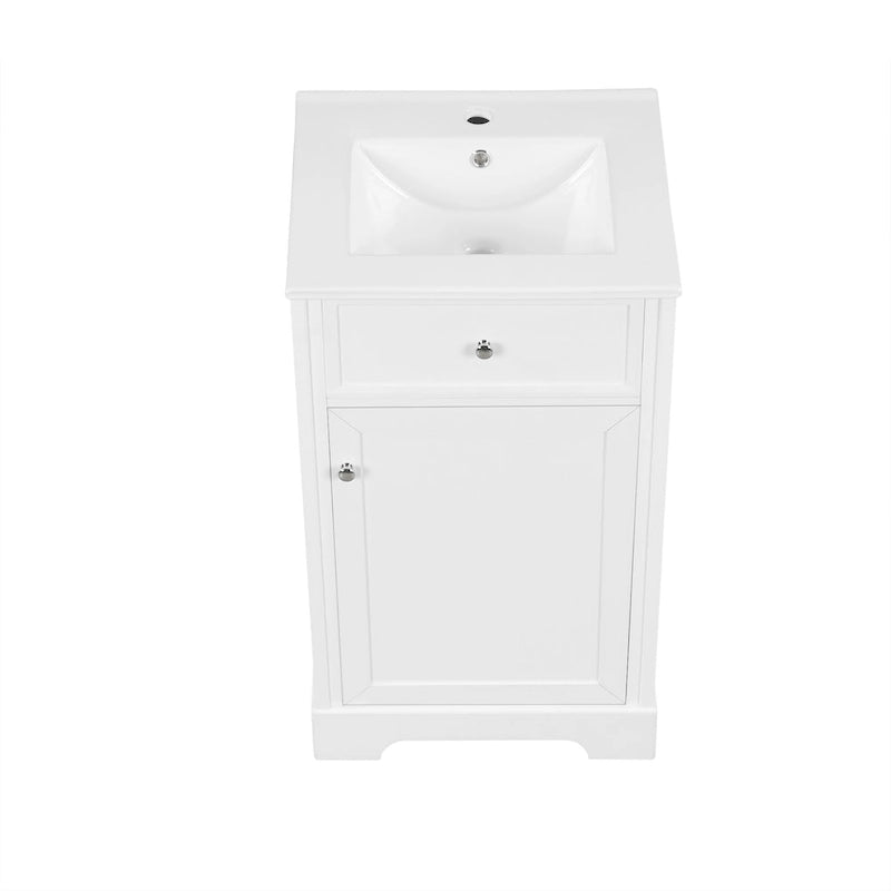 20 Tocador de baño con lavabo, armario de baño con puerta de cierre suave, estante de almacenamiento y balda ajustable, blanco