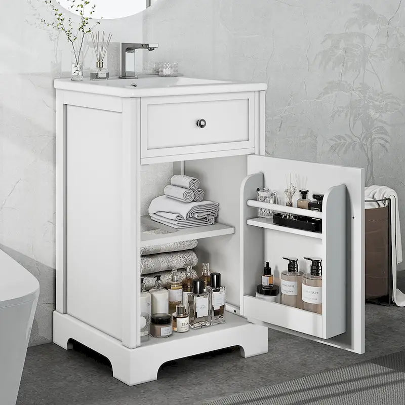 20 Bathroom Vanity with Sink Bathroom Cabinet with Soft Closing Door Storage Rack and Adjustable Shelve White