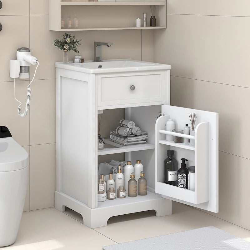 20 Bathroom Vanity with Sink Bathroom Cabinet with Soft Closing Door Storage Rack and Adjustable Shelve White