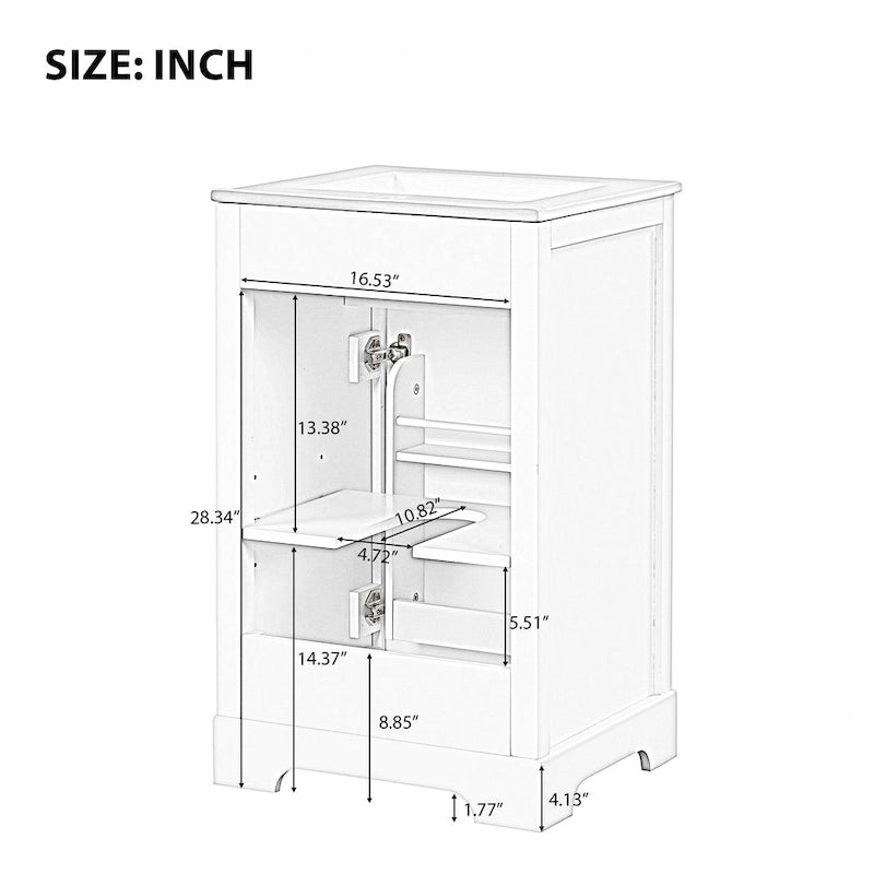 20 Tocador de baño con lavabo, armario de baño con puerta de cierre suave, estante de almacenamiento y balda ajustable, blanco