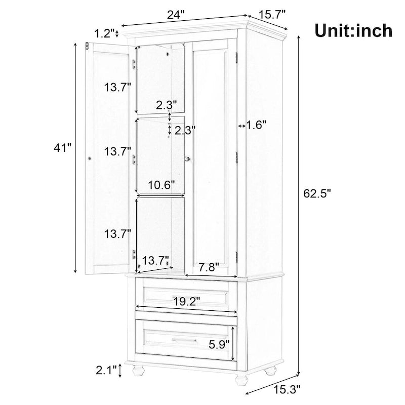 Tall Storage Cabinet with Two Drawers for Bathroom/Office, Grey