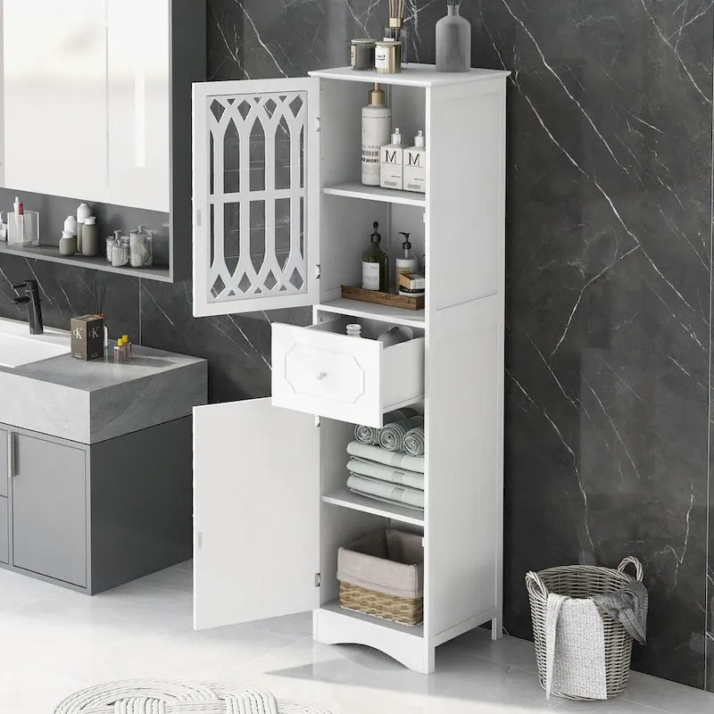 64 Wood 2-door Bathroom Cabinet with Adjustable Shelves