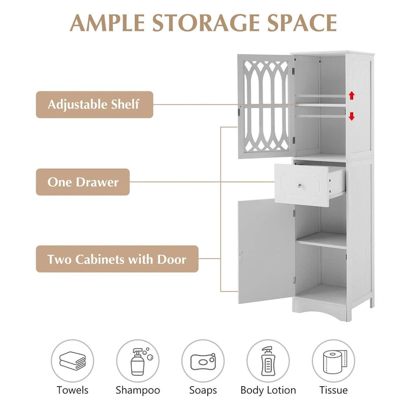 64 Wood 2-door Bathroom Cabinet with Adjustable Shelves