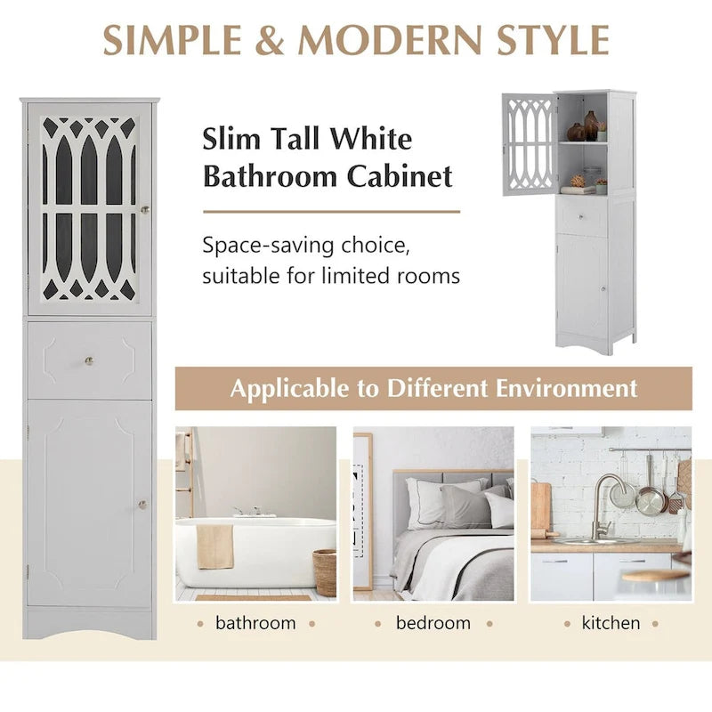 64 Wood 2-door Bathroom Cabinet with Adjustable Shelves