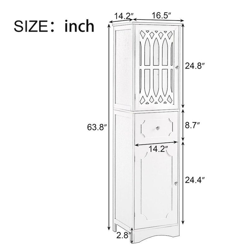 64 Wood 2-door Bathroom Cabinet with Adjustable Shelves