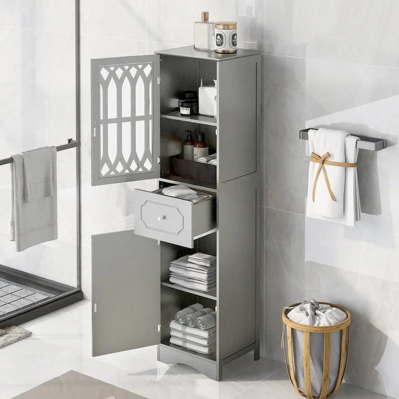 64 Wood 2-door Bathroom Cabinet with Adjustable Shelves
