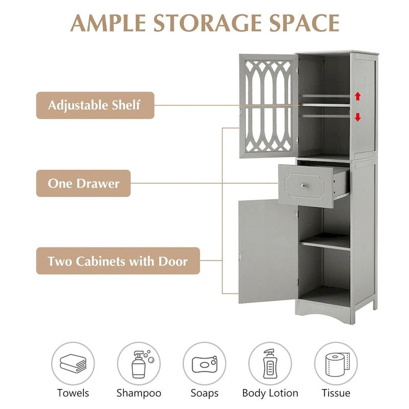 64 Wood 2-door Bathroom Cabinet with Adjustable Shelves