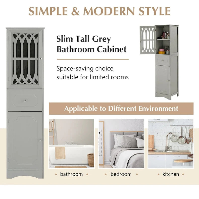64 Wood 2-door Bathroom Cabinet with Adjustable Shelves