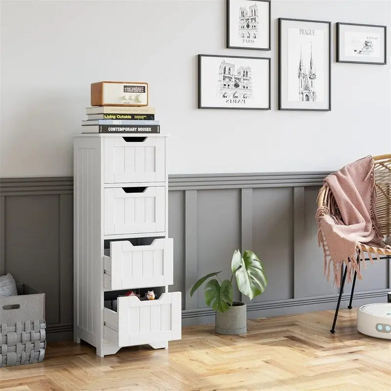 Badezimmer-Aufbewahrungsschrank, Seitenschrank mit 4 Schubladen - 11.8T x 11.8B x 32.5H