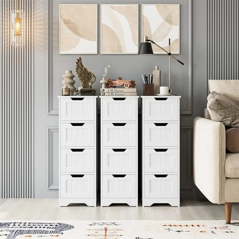 Bathroom Storage Cabinet Side Cabinet with 4 Drawers - 11.8D x 11.8W x 32.5H