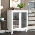 Mobiletto moderno da bagno con vano contenitore, 2 ante in vetro e ripiano regolabile, bianco