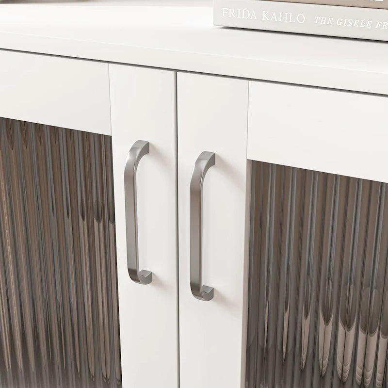 Mobiletto moderno da bagno con vano contenitore, 2 ante in vetro e ripiano regolabile, bianco