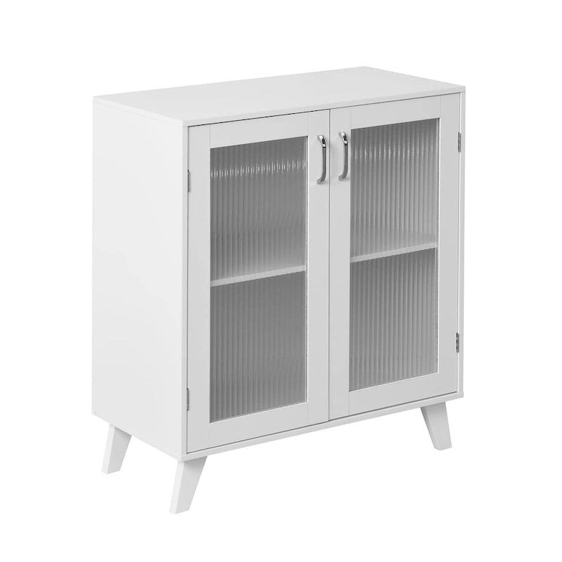 Mobiletto moderno da bagno con vano contenitore, 2 ante in vetro e ripiano regolabile, bianco