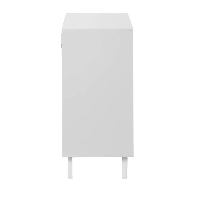 Mobiletto moderno da bagno con vano contenitore, 2 ante in vetro e ripiano regolabile, bianco