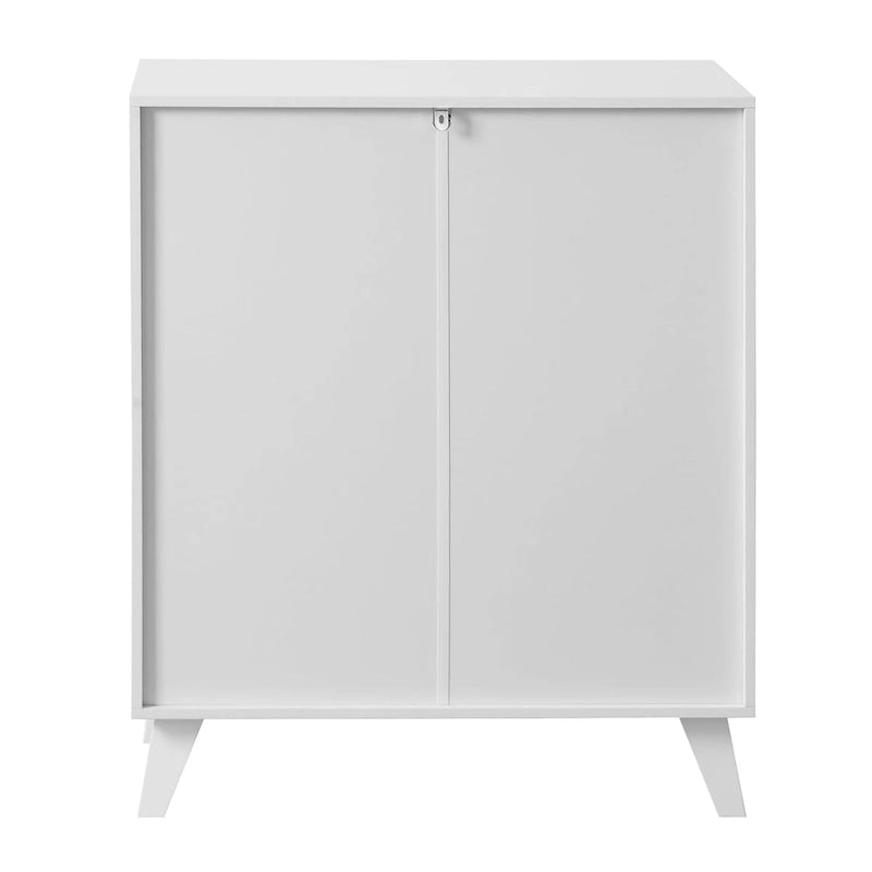 Mobiletto moderno da bagno con vano contenitore, 2 ante in vetro e ripiano regolabile, bianco