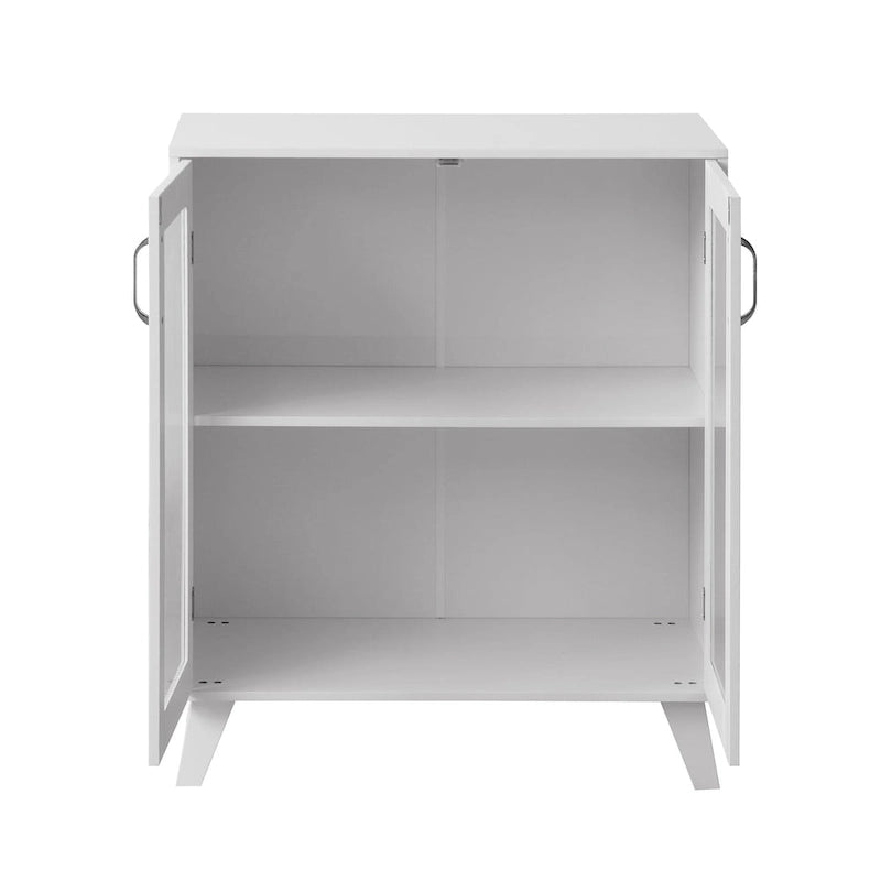 Mobiletto moderno da bagno con vano contenitore, 2 ante in vetro e ripiano regolabile, bianco