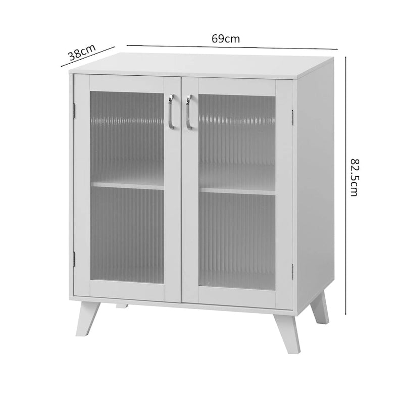 Mobiletto moderno da bagno con vano contenitore, 2 ante in vetro e ripiano regolabile, bianco