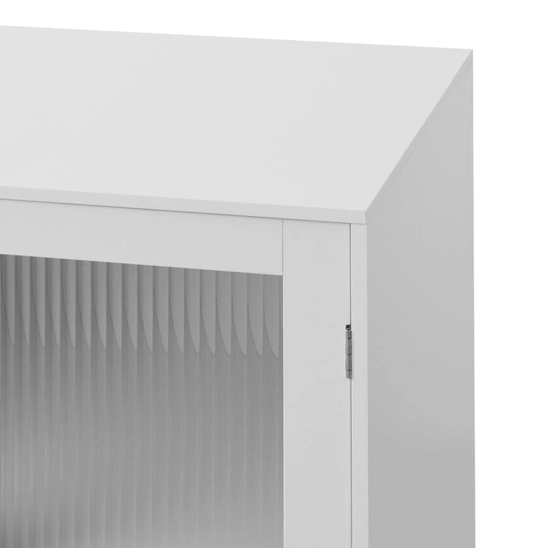 Mobiletto moderno da bagno con vano contenitore, 2 ante in vetro e ripiano regolabile, bianco