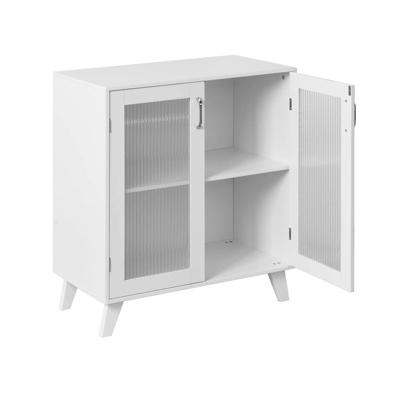 Mobiletto moderno da bagno con vano contenitore, 2 ante in vetro e ripiano regolabile, bianco