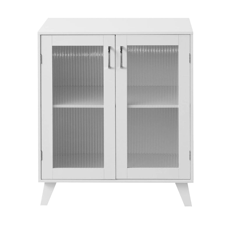 Mobiletto moderno da bagno con vano contenitore, 2 ante in vetro e ripiano regolabile, bianco