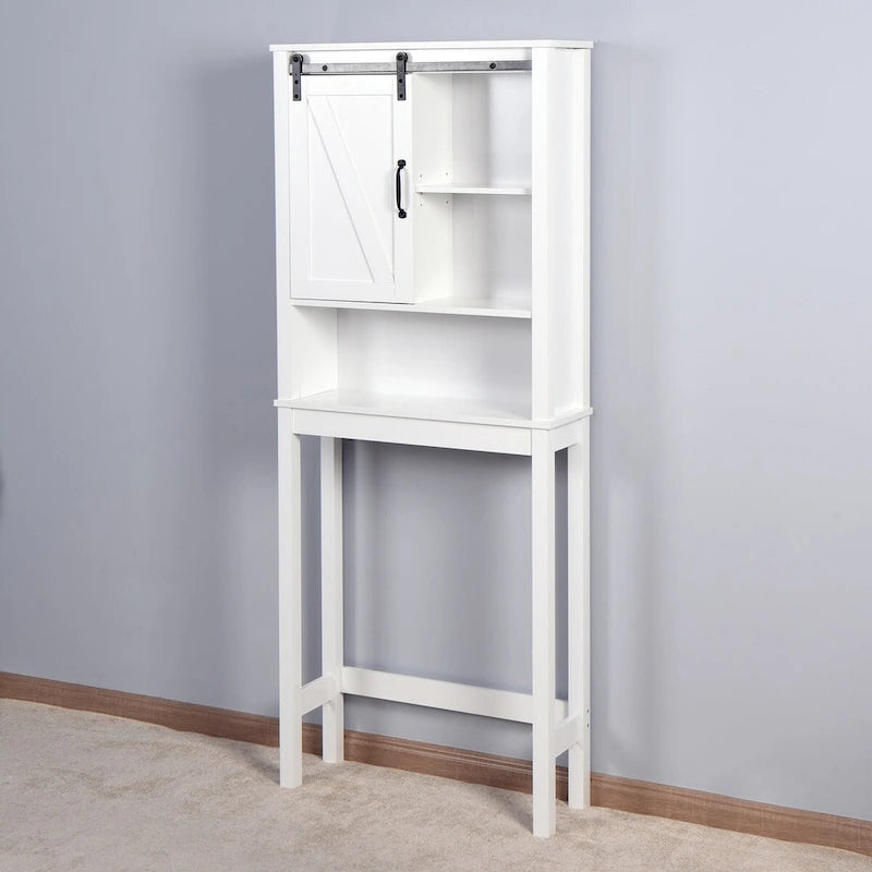 Armario de almacenamiento sobre el inodoro, armario de baño que ahorra espacio, con estantes ajustables y puerta de granero, 27.16 x 9.06 x 67 pulgadas