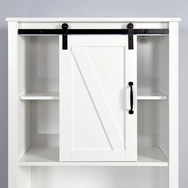 Armario de almacenamiento sobre el inodoro, armario de baño que ahorra espacio, con estantes ajustables y puerta de granero, 27.16 x 9.06 x 67 pulgadas